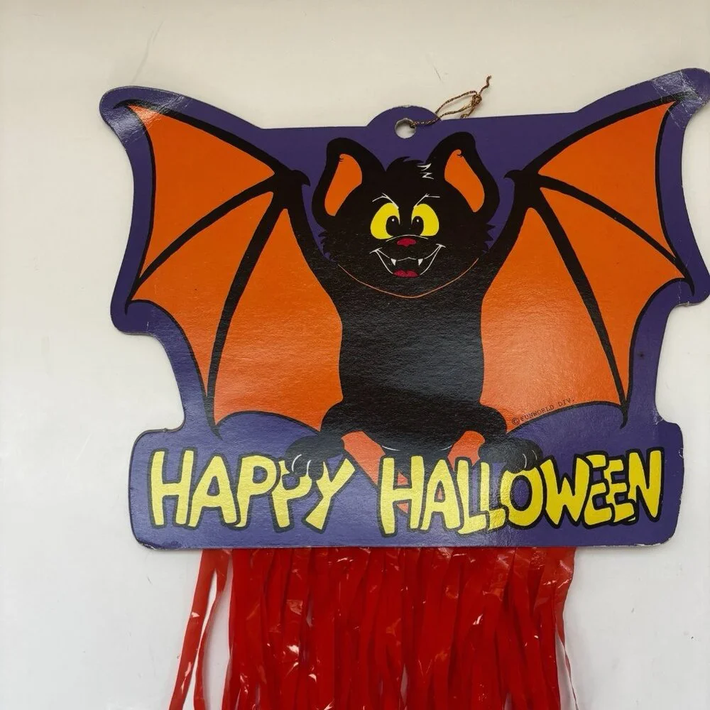 Vintage Halloween Bat Die Cut Red Ribbon Streamers Happy Halloween Decor Read🎃